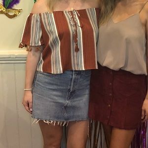 Off the shoulder striped top size small